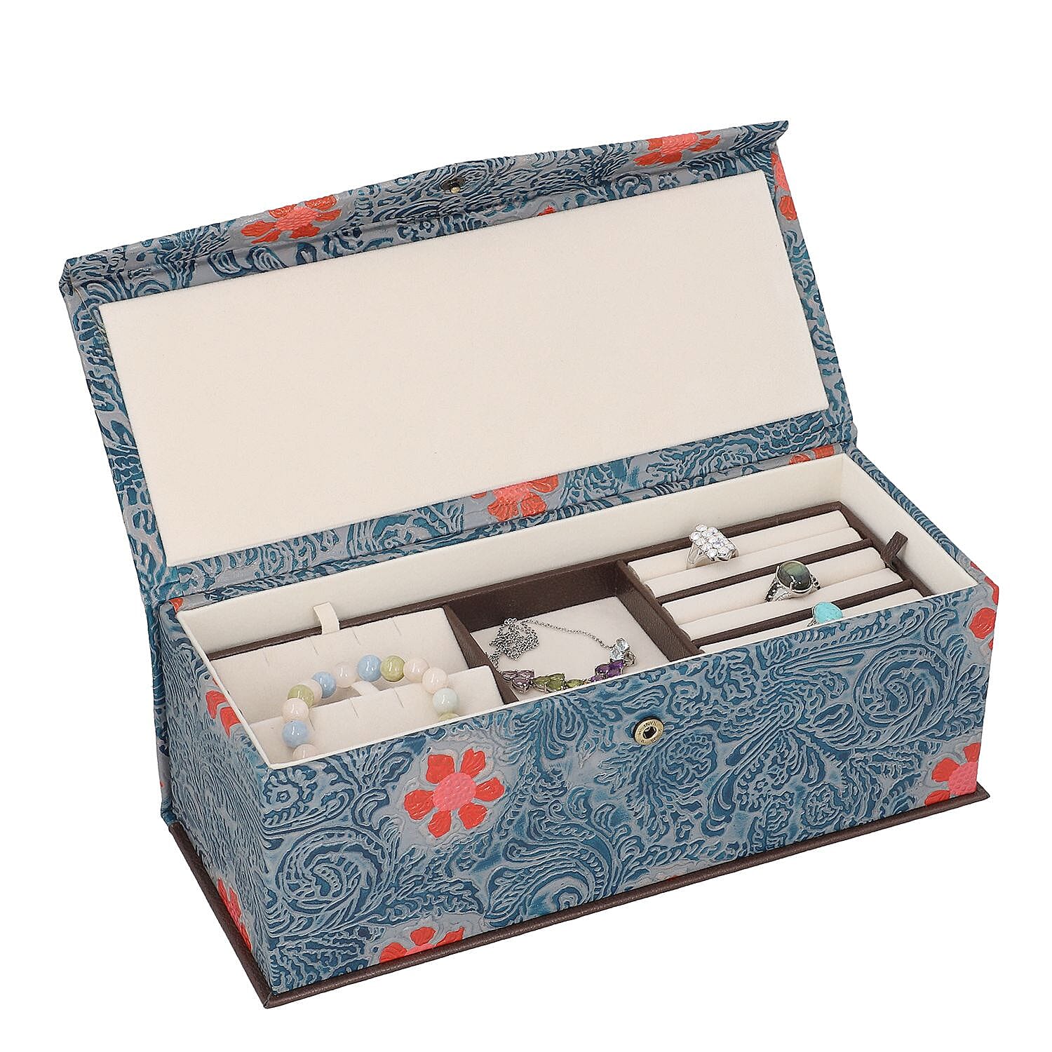 100% Genuine Leather Embossed 2 Tier Jewellery Box (Size 31x12x11 Cm) - Multi