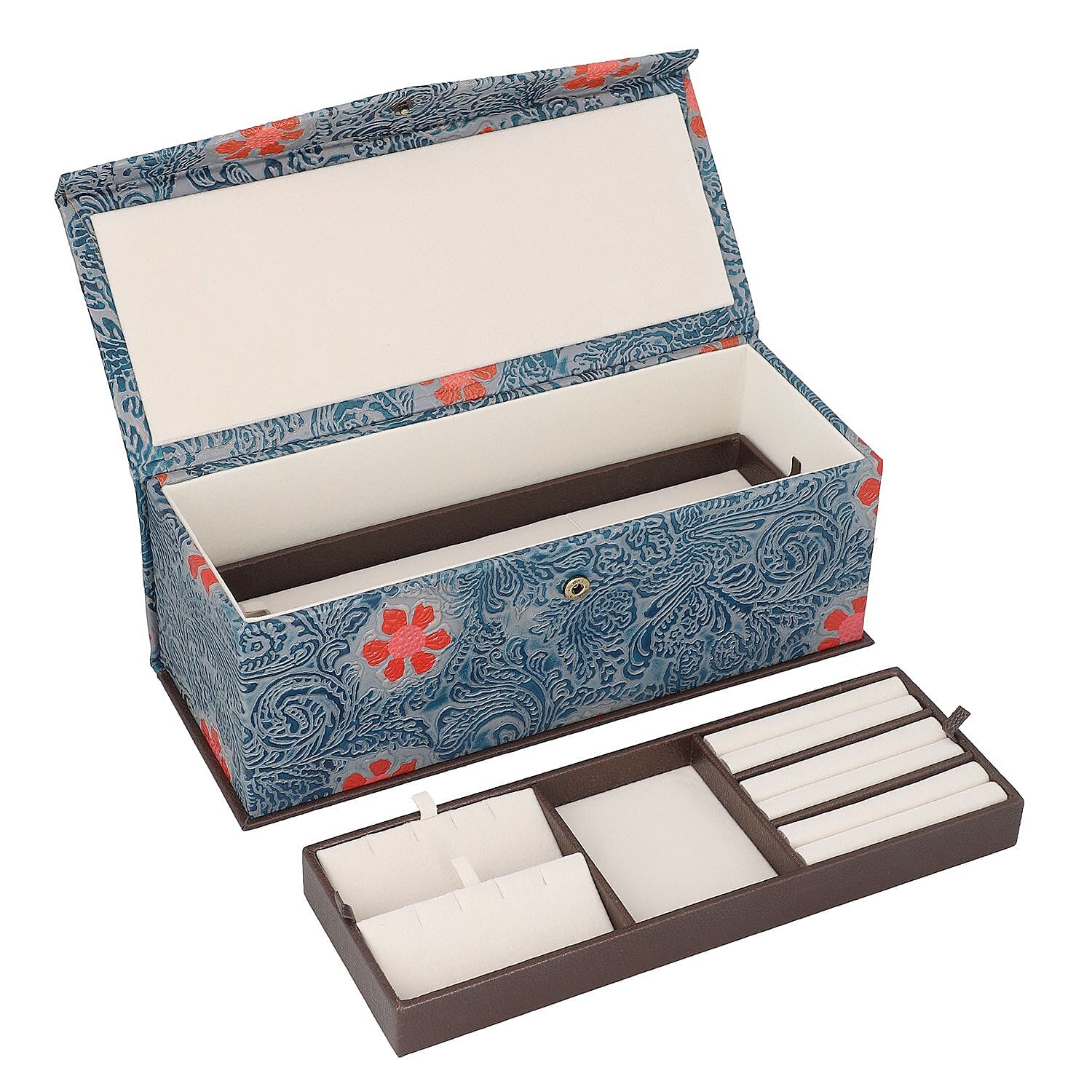 100% Genuine Leather Embossed 2 Tier Jewellery Box (Size 31x12x11 Cm) - Multi