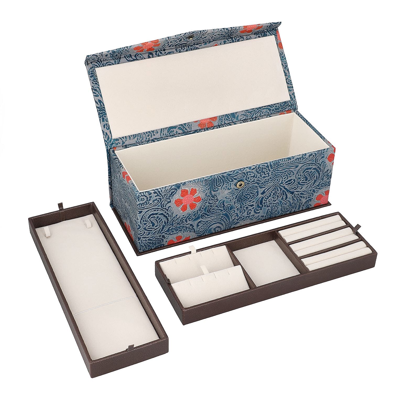 100% Genuine Leather Embossed 2 Tier Jewellery Box (Size 31x12x11 Cm) - Multi