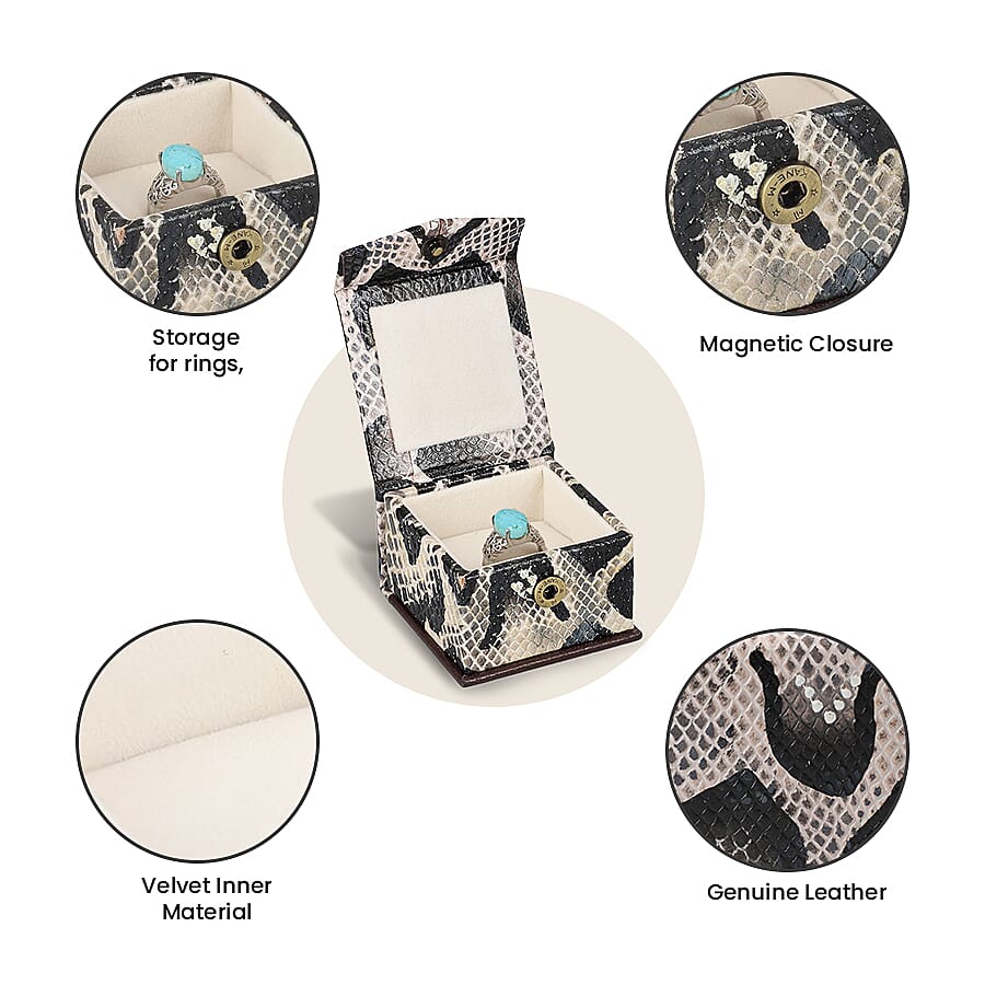 100% Leather Handcrafted Embossed Single Ring Box (Size 7x7x5 Cm) - Grey