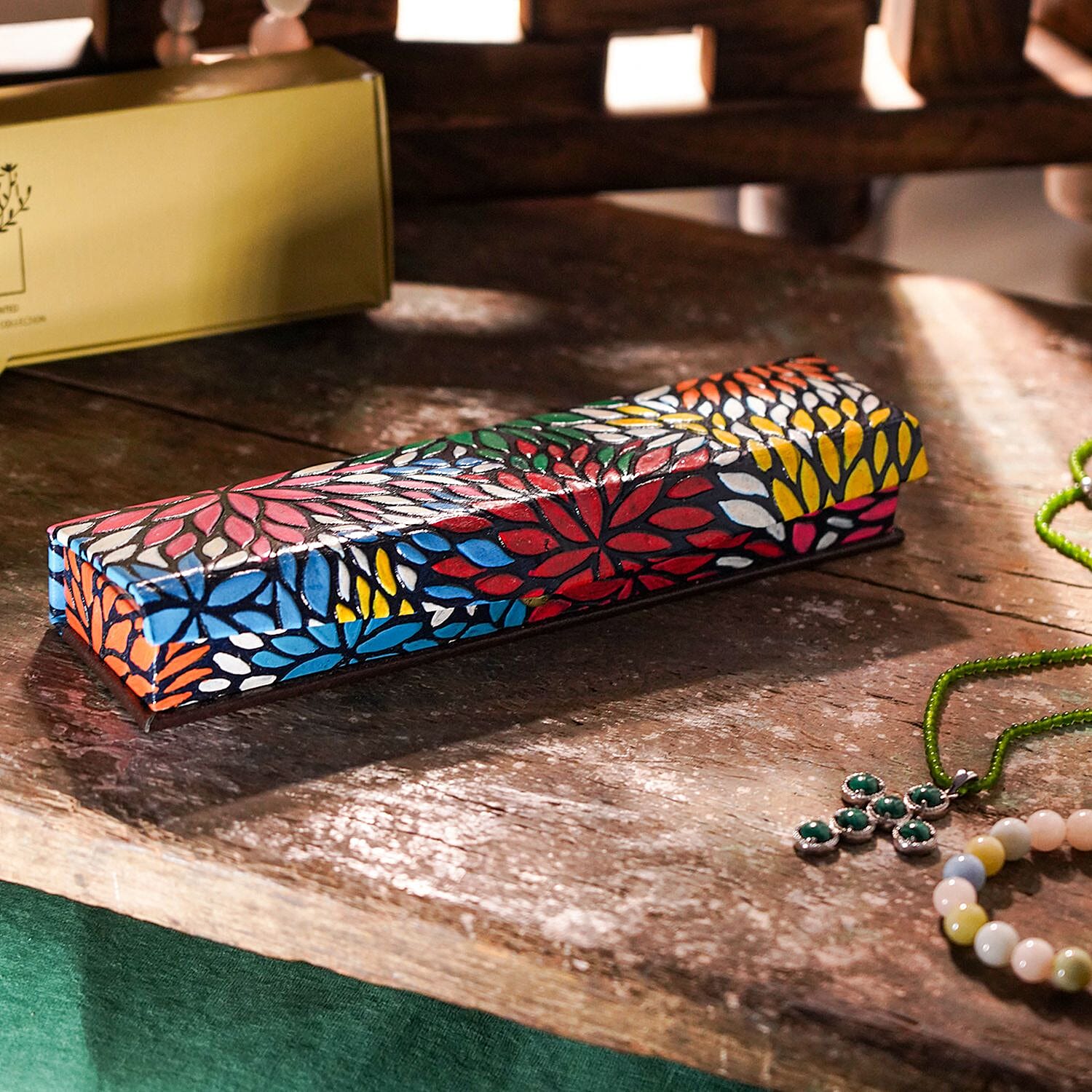 GENUINE LEATHER EMBOSSED JEWELRY BOX.Colour Multi Flower