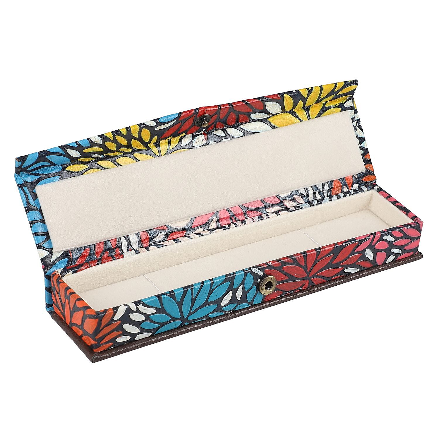GENUINE LEATHER EMBOSSED JEWELRY BOX.Colour Multi Flower