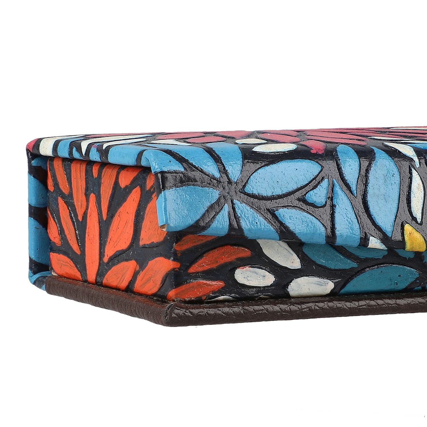 GENUINE LEATHER EMBOSSED JEWELRY BOX.Colour Multi Flower