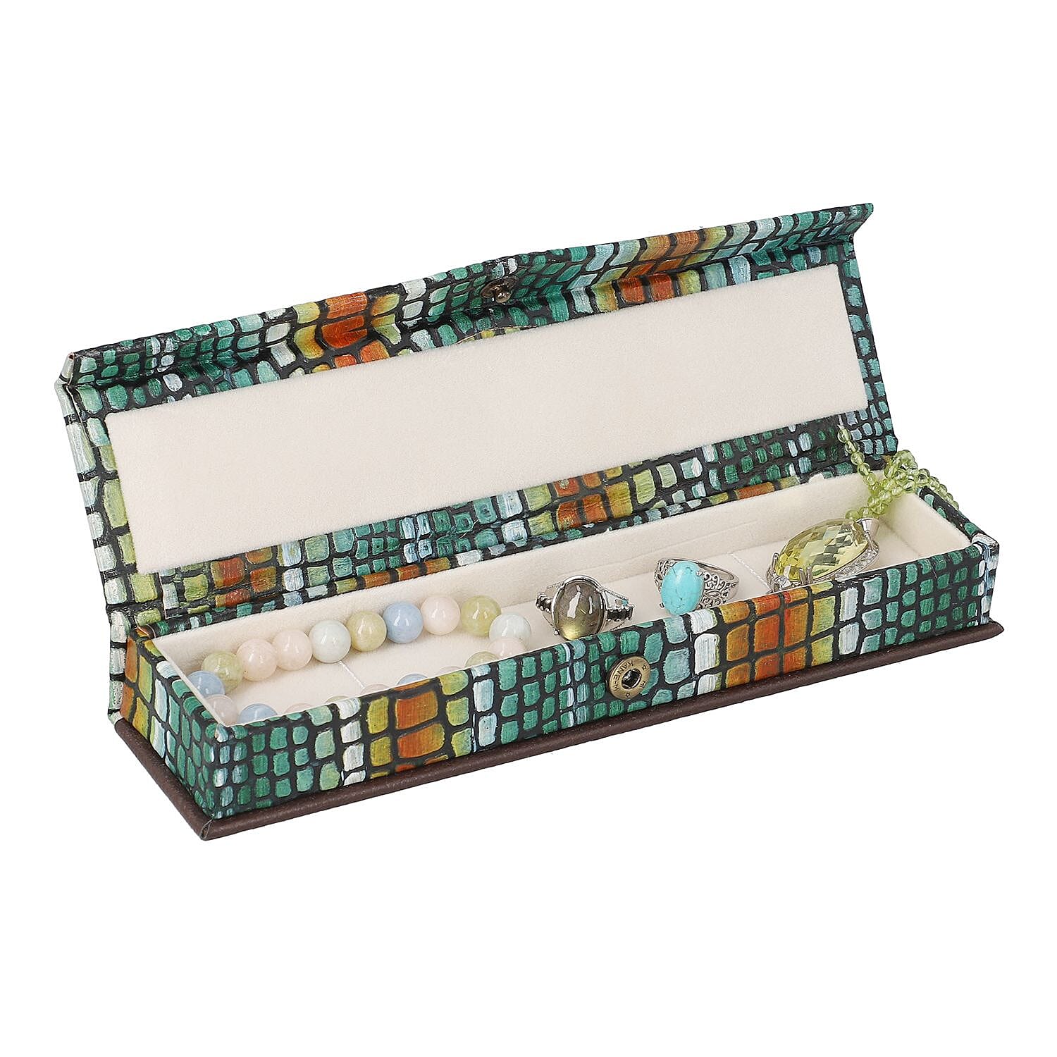 100% Genuine Leather Handcrafted Embossed Jewellery Box (Size 23x5x3 Cm) - Multi