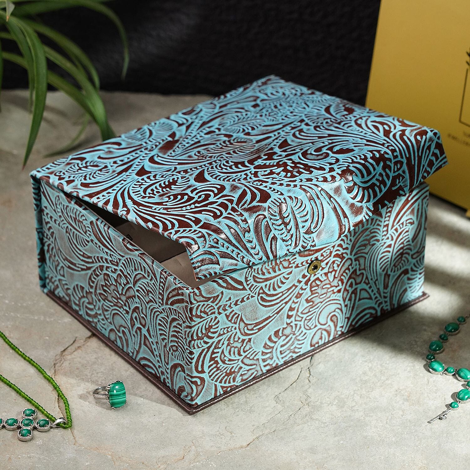 GENUINE LEATHER EMBOSSED 2 TIER JEWELRY BOX Color Multi