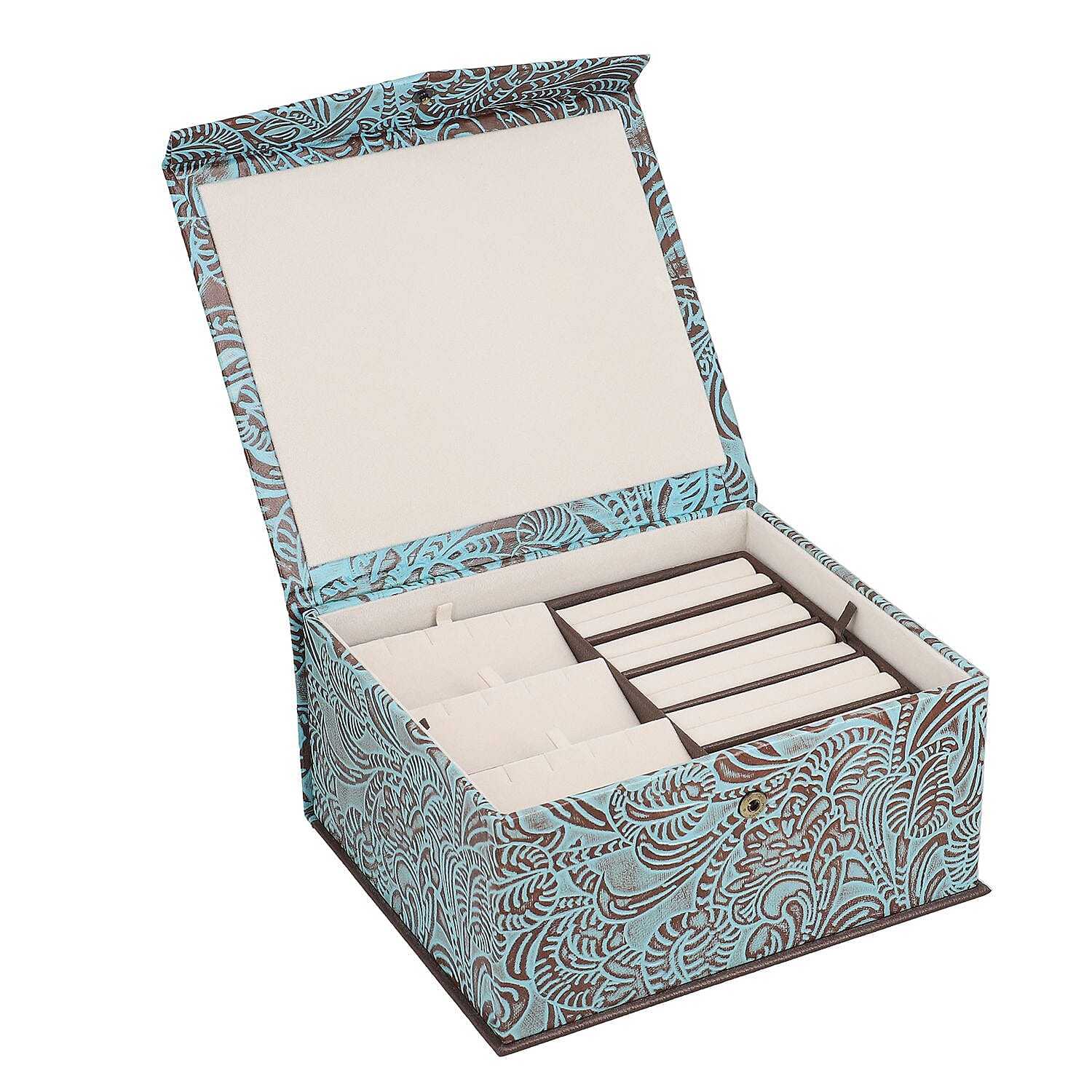 GENUINE LEATHER EMBOSSED 2 TIER JEWELRY BOX Color Multi