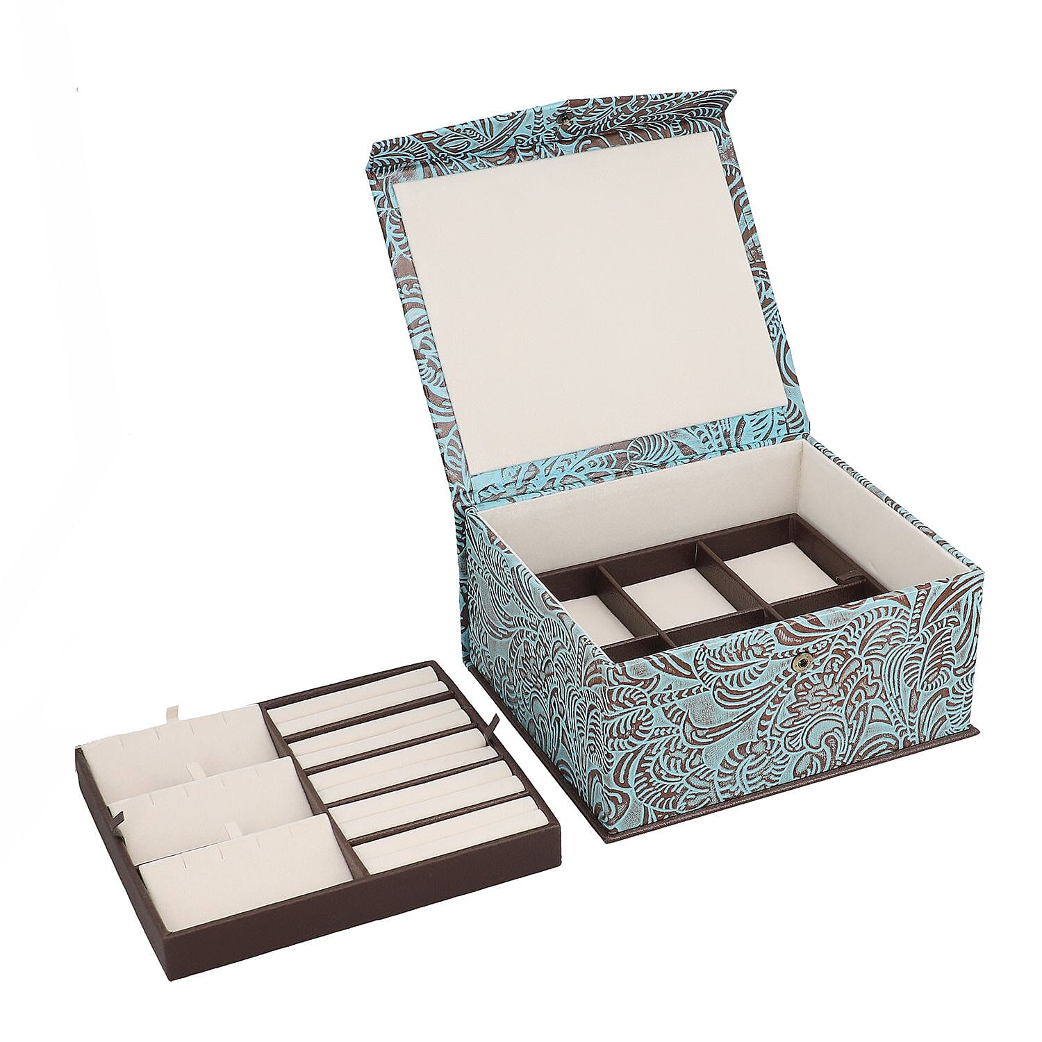 GENUINE LEATHER EMBOSSED 2 TIER JEWELRY BOX Color Multi