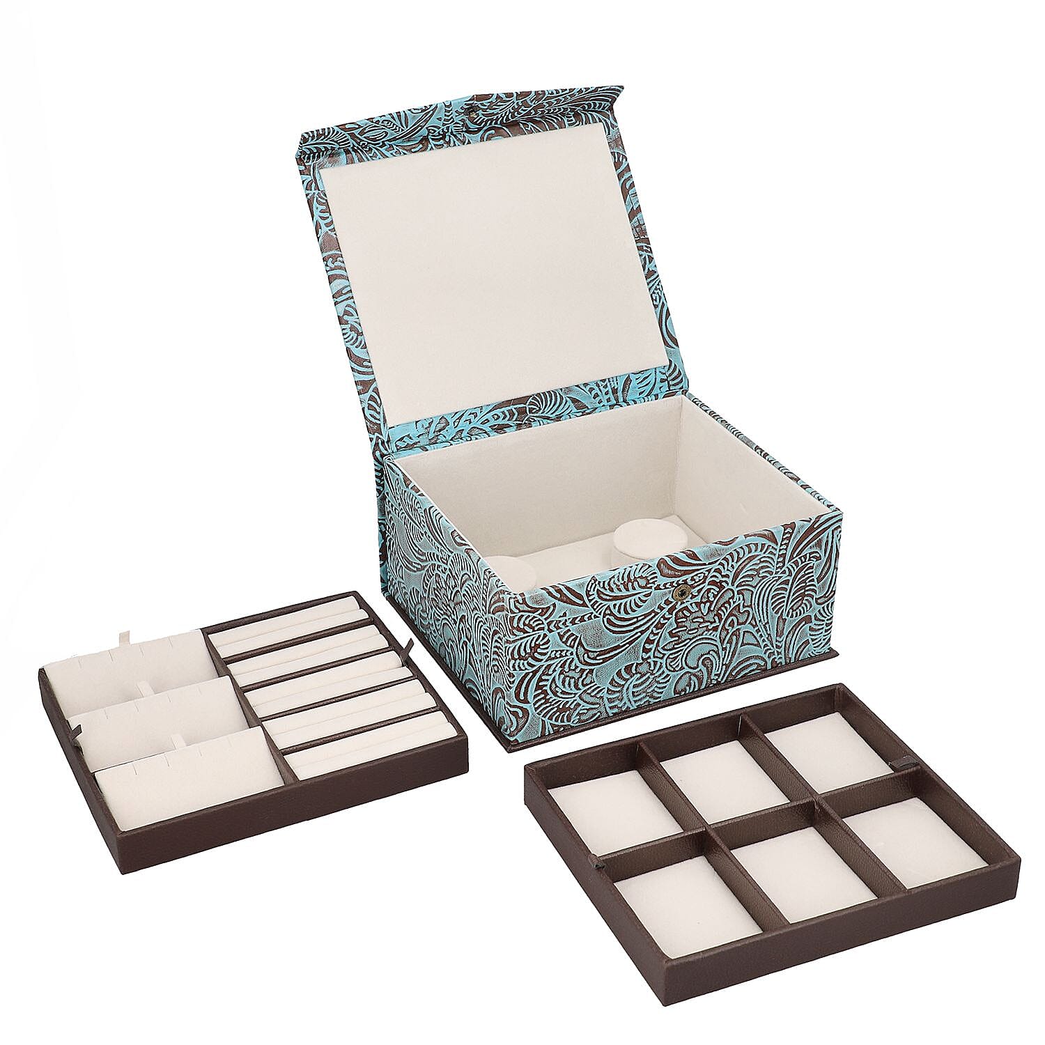 GENUINE LEATHER EMBOSSED 2 TIER JEWELRY BOX Color Multi