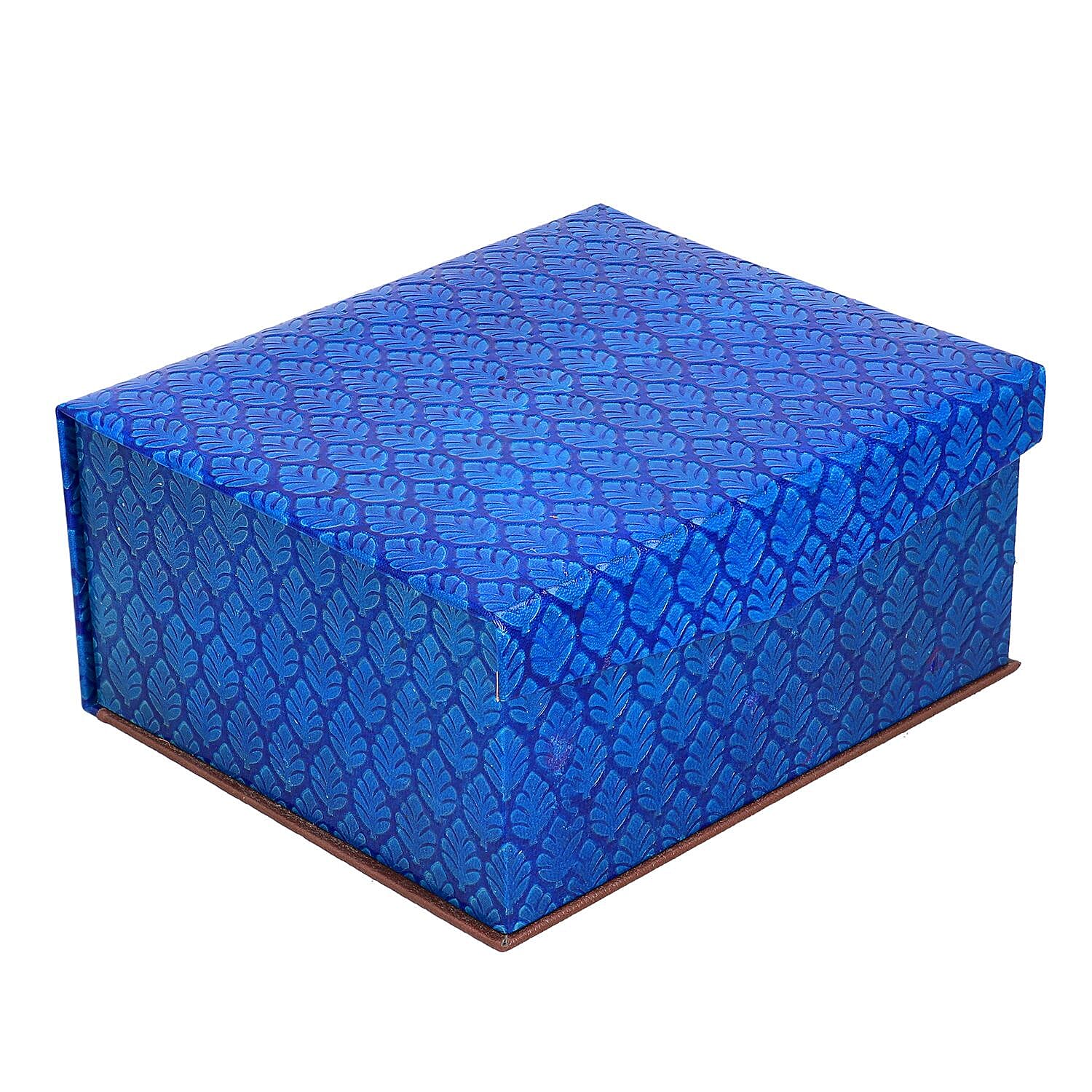 Handcrafted Embossed Leather 2 Tier Jewellery Box - Dark Blue