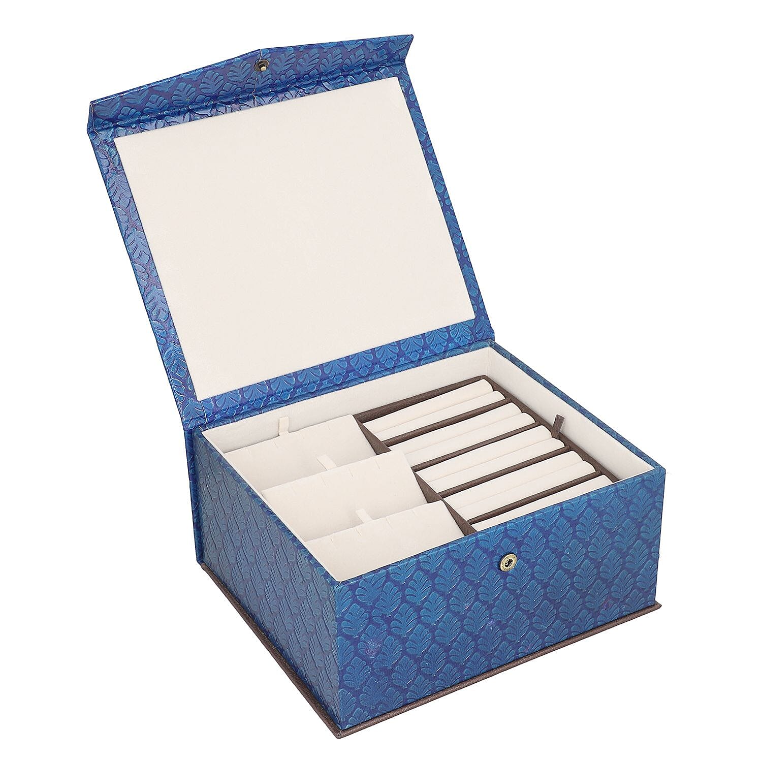 Handcrafted Embossed Leather 2 Tier Jewellery Box - Dark Blue