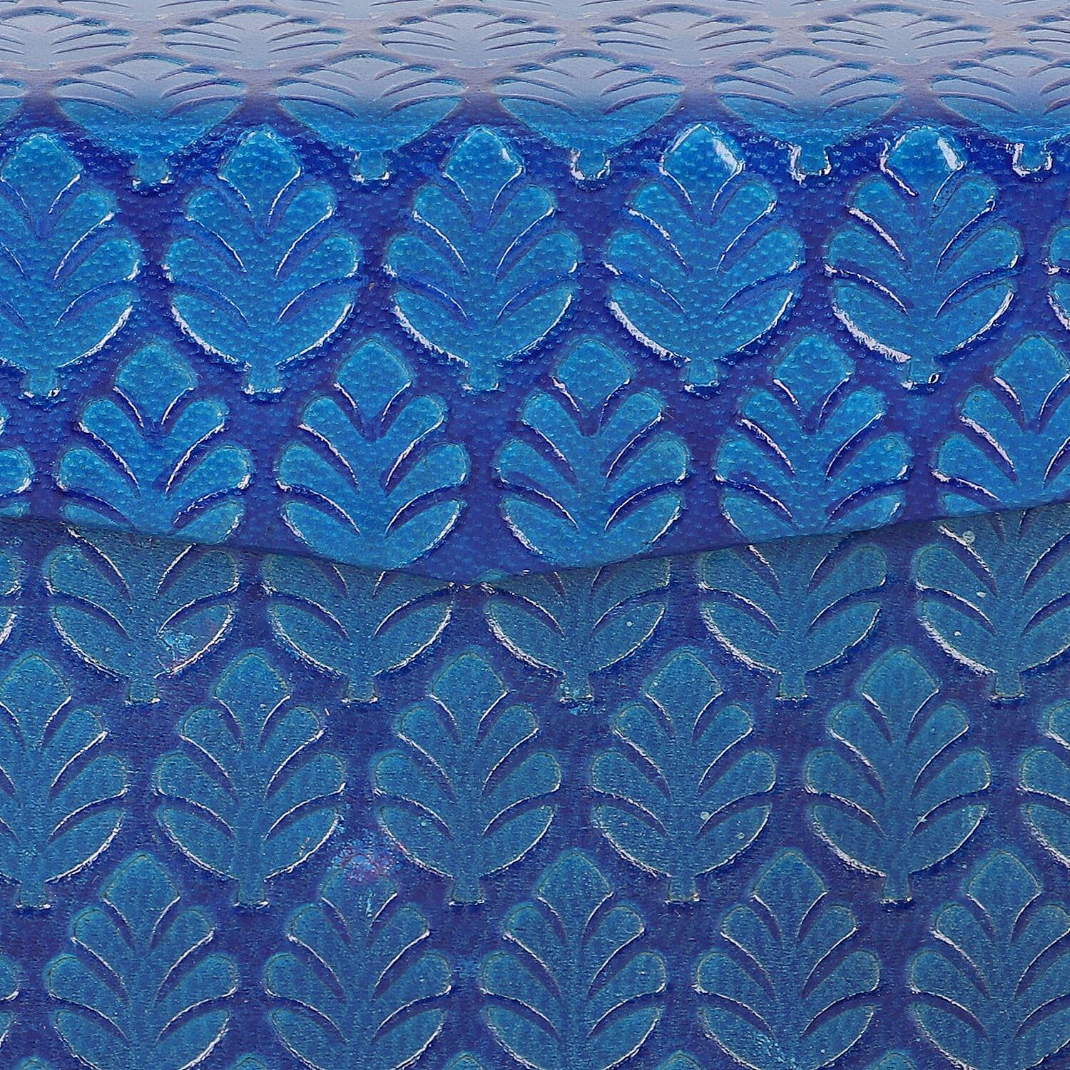 Handcrafted Embossed Leather 2 Tier Jewellery Box - Dark Blue