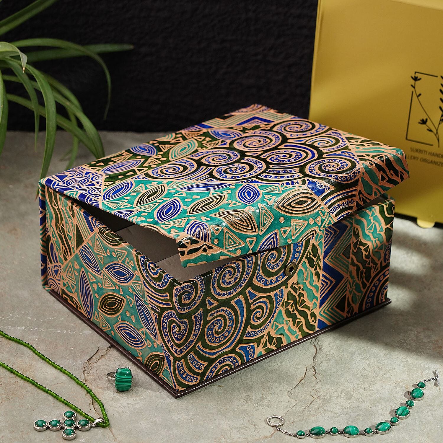 Handcrafted Embossed Leather 2 Tier Jewellery Box - Multi