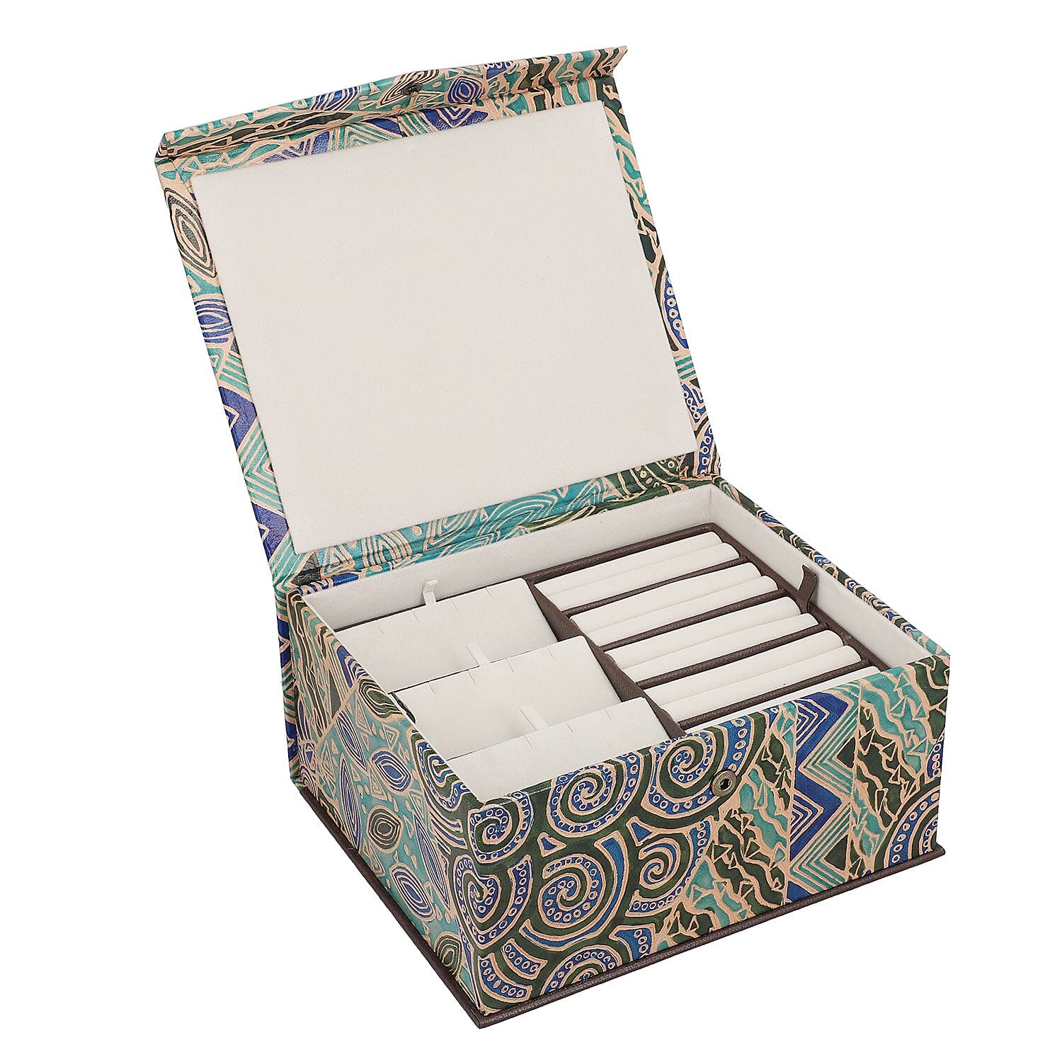 Handcrafted Embossed Leather 2 Tier Jewellery Box - Multi