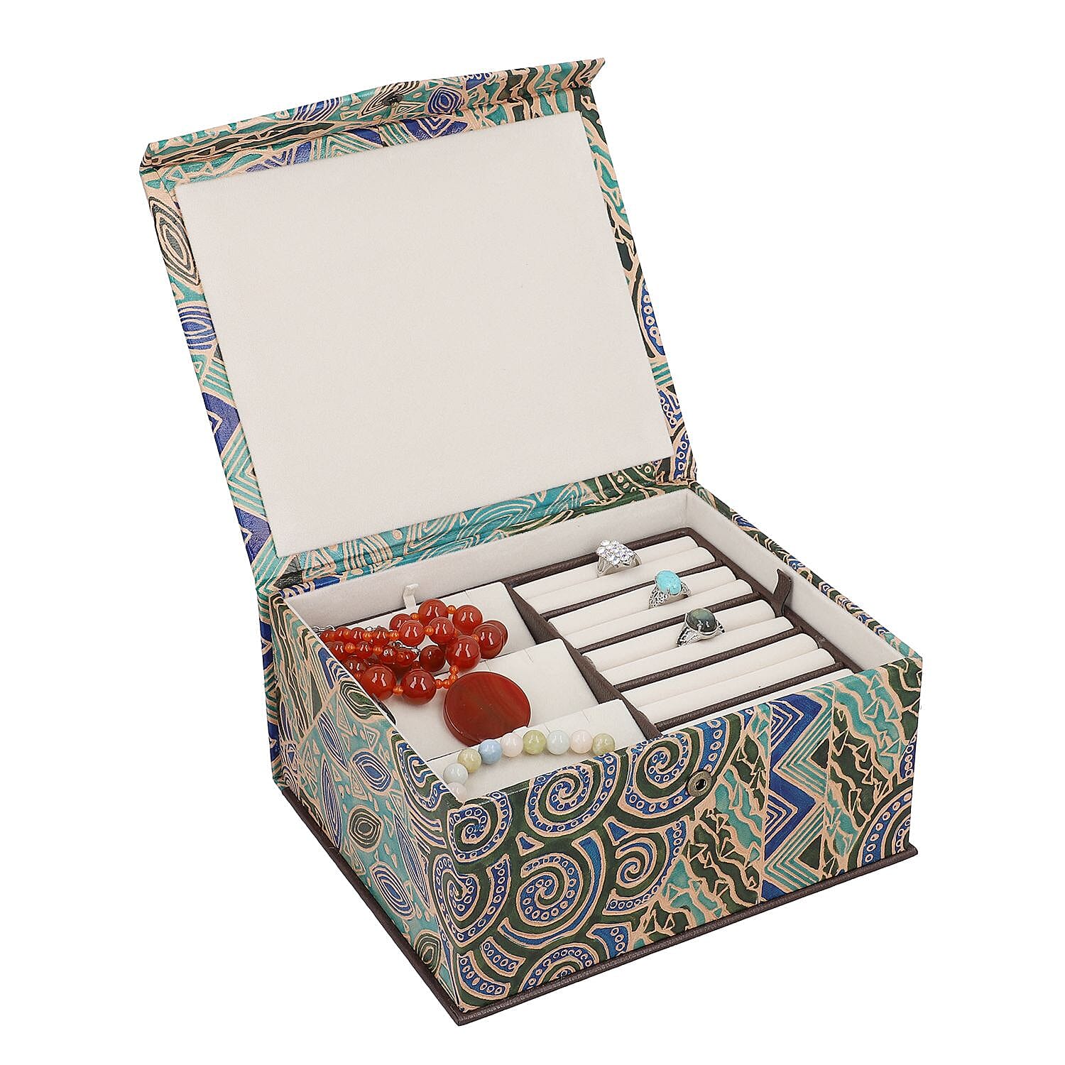 Handcrafted Embossed Leather 2 Tier Jewellery Box - Multi