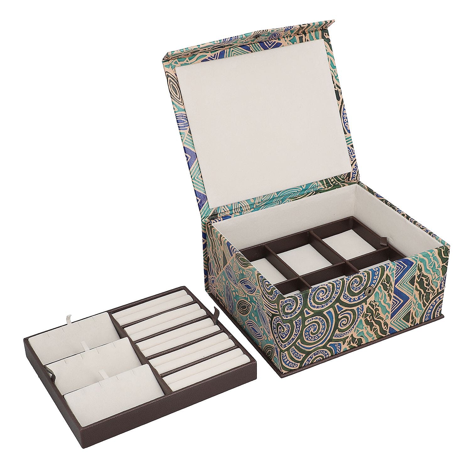 Handcrafted Embossed Leather 2 Tier Jewellery Box - Multi