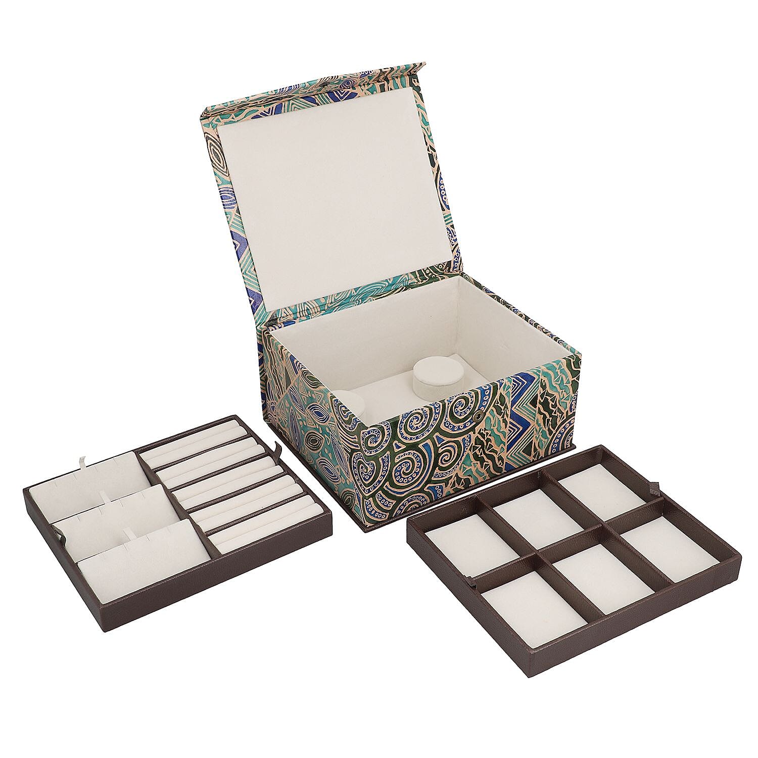 Handcrafted Embossed Leather 2 Tier Jewellery Box - Multi