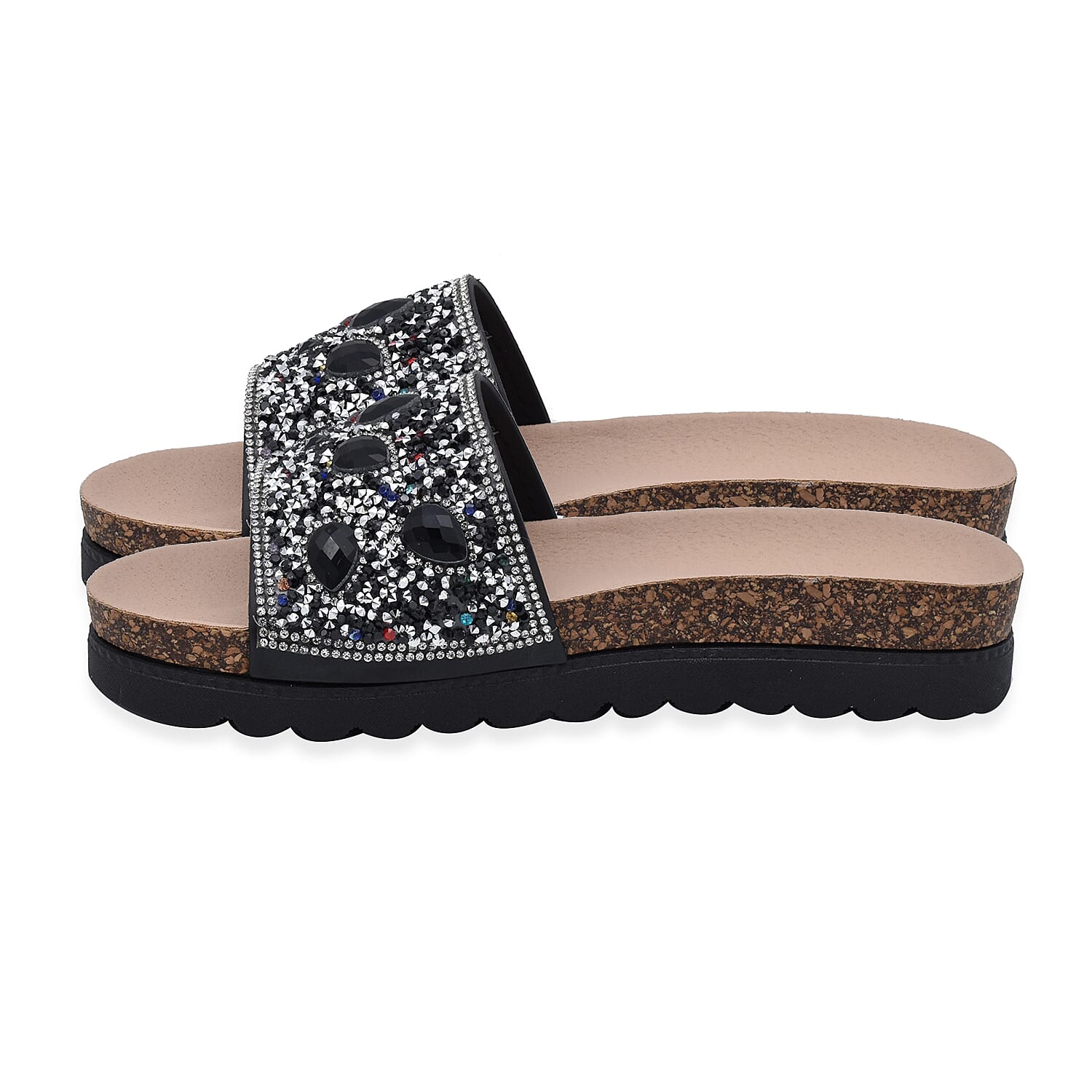 Diamante Pattern Flat Slider in Black (Size 3)
