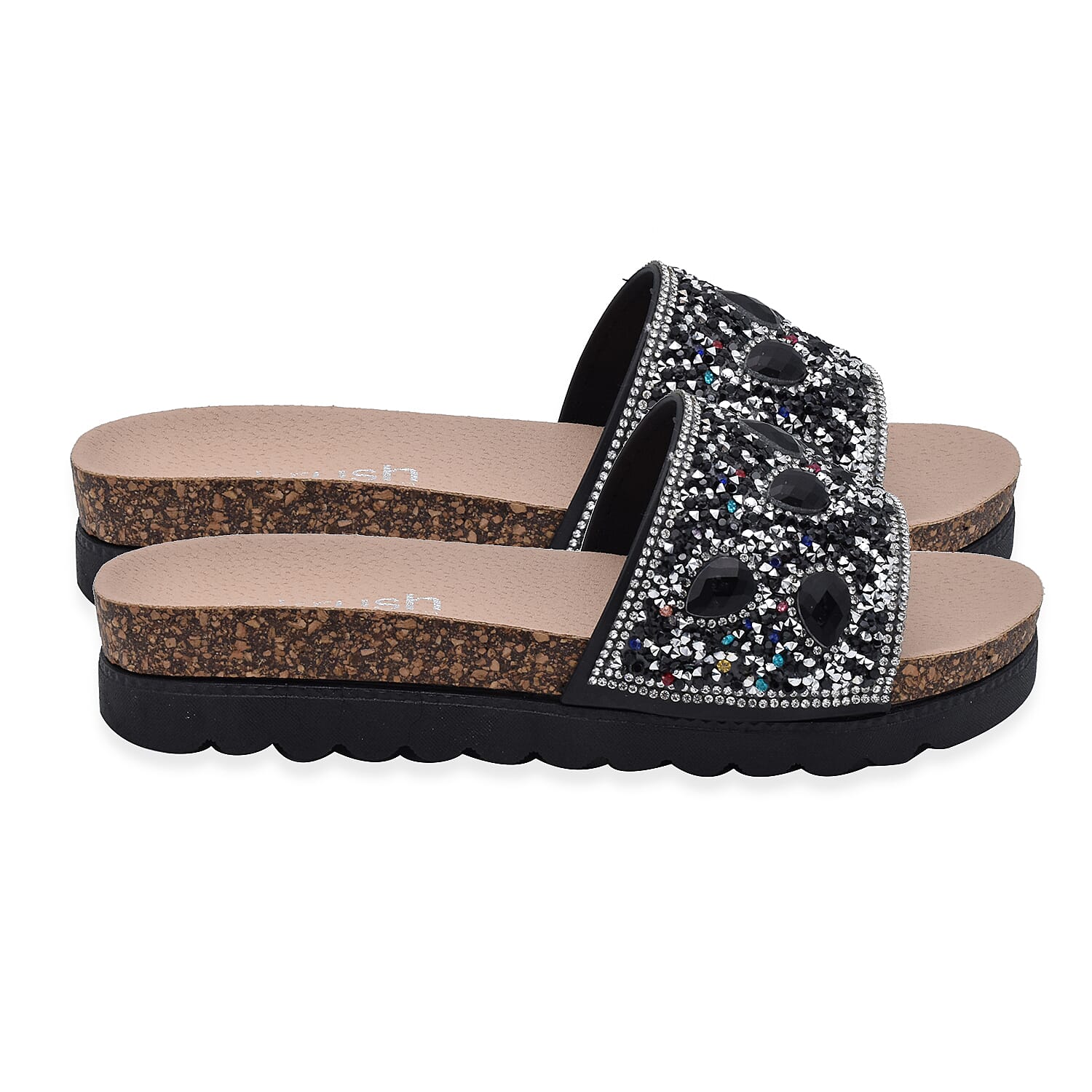 Diamante Pattern Flat Slider in Black (Size 3)