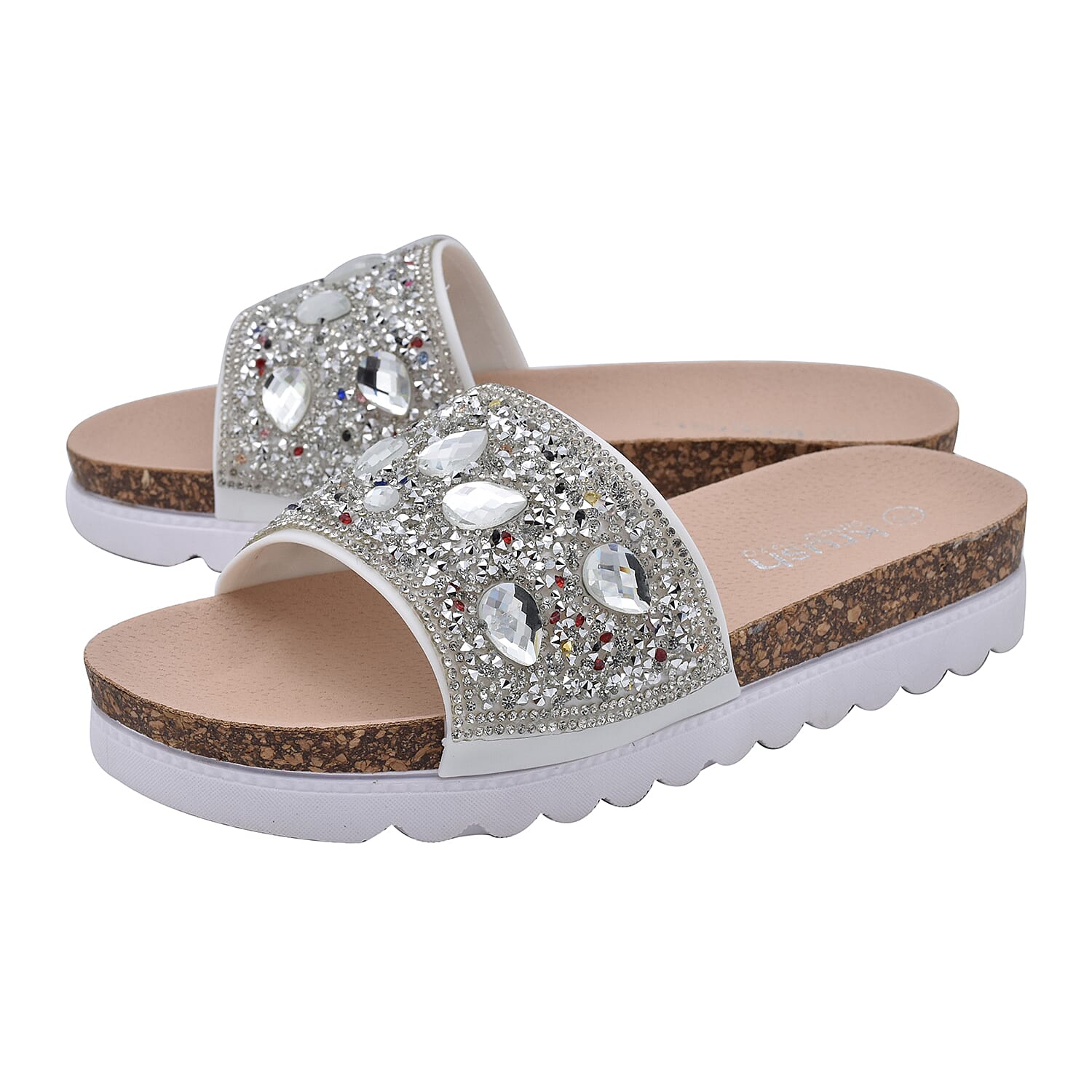 Diamante Pattern Flat Slider in White (Size 4)