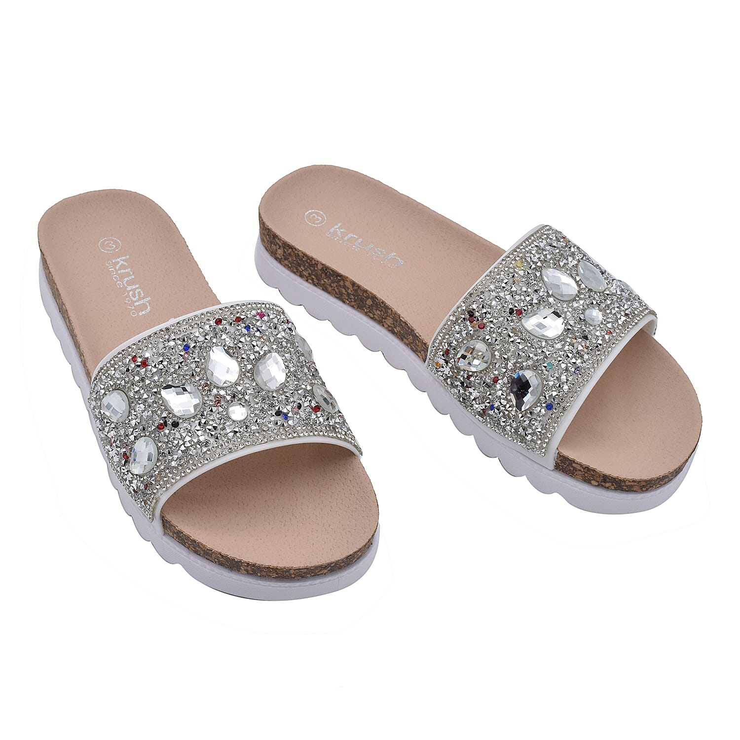 Diamante Pattern Flat Slider in White (Size 4)