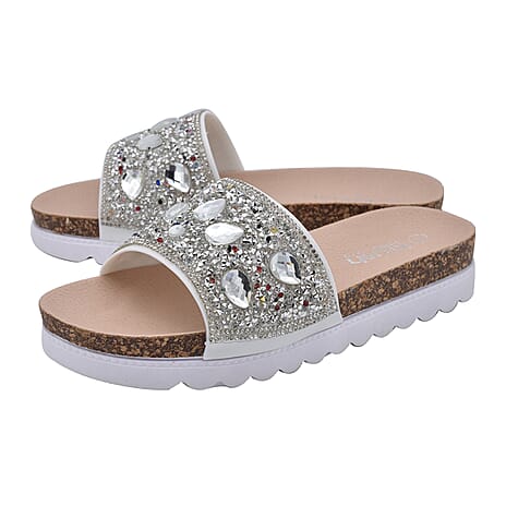 Diamante Pattern Flat Slider in White (Size 5)