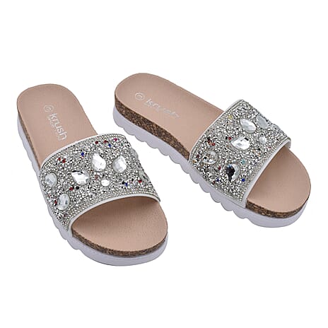 Diamante Pattern Flat Slider in White (Size 5)