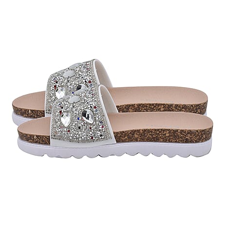 Diamante Pattern Flat Slider in White (Size 5)