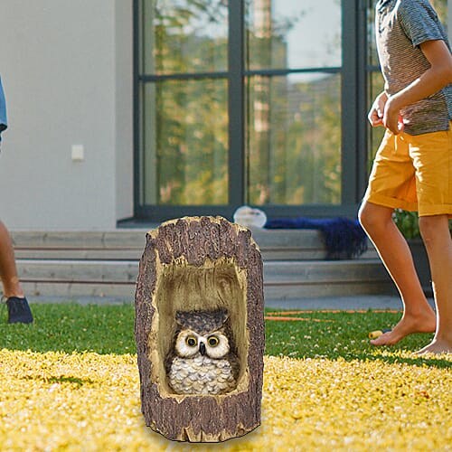 Decorative Solar Owl in Tree Trunk Light