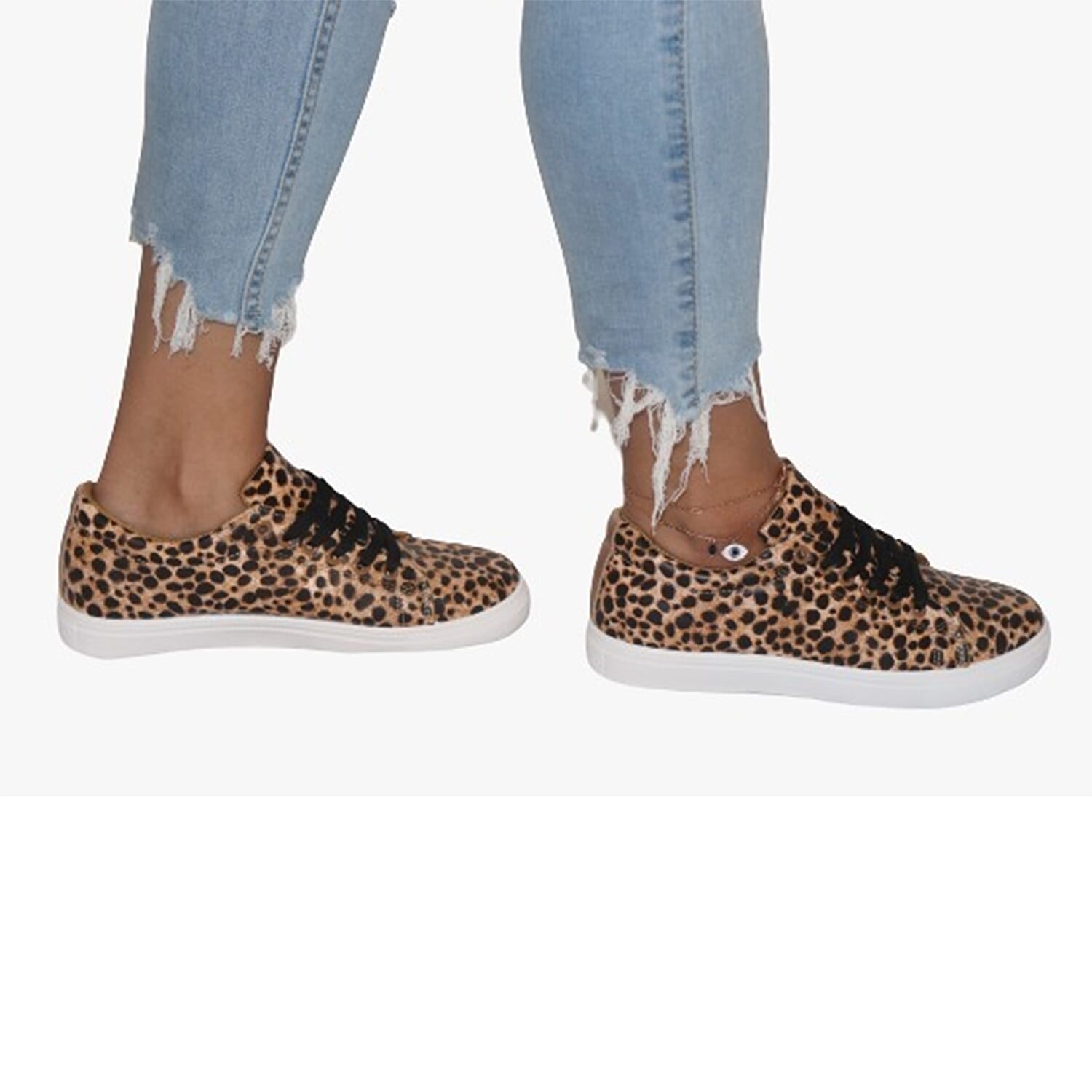 Leopard Pattern Lace-Up Trainers in Brown (Size 3)