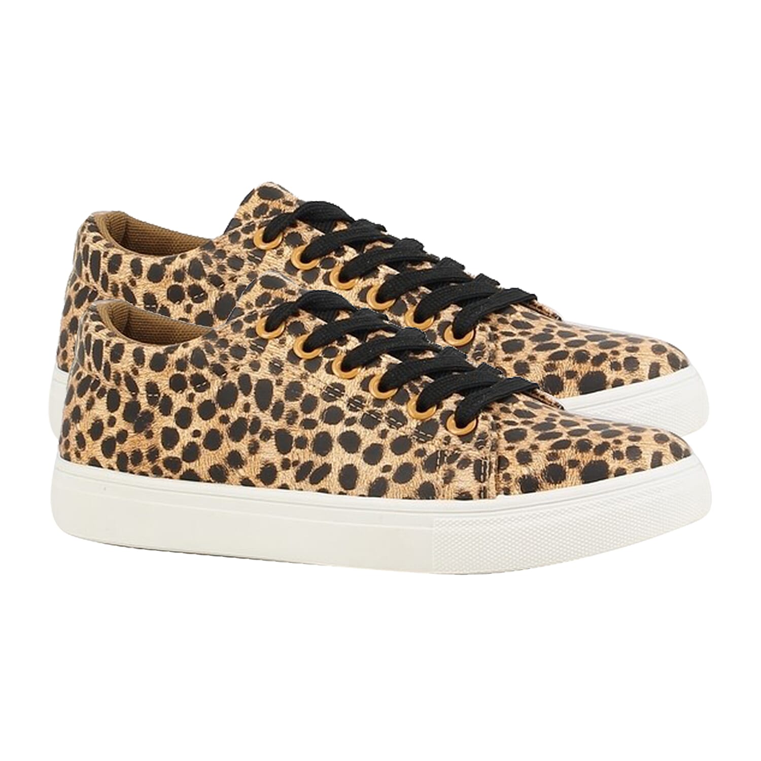 Leopard Pattern Lace-Up Trainers in Brown (Size 3)