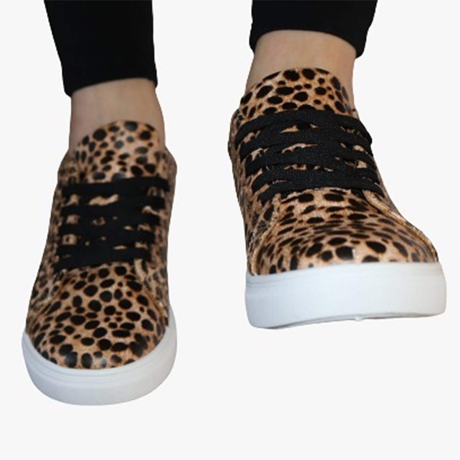 Leopard Pattern Lace-Up Trainers in Brown (Size 3)