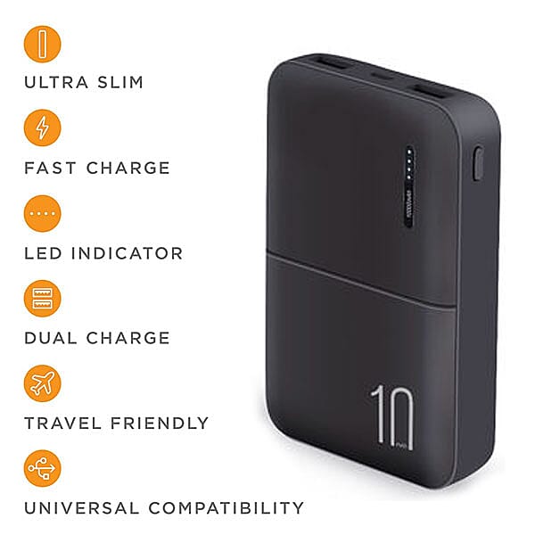 Wesder 10000 mAh Portable Power Bank S69 with Double USB Output - Black