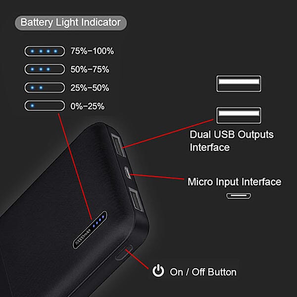 Wesder 10000 mAh Portable Power Bank S69 with Double USB Output - Black
