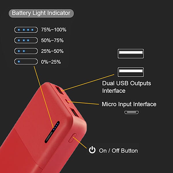 Wesdar 10000 mah Portable Power Bank S69 with Double USB Output (Size:10x6Cm) - Red