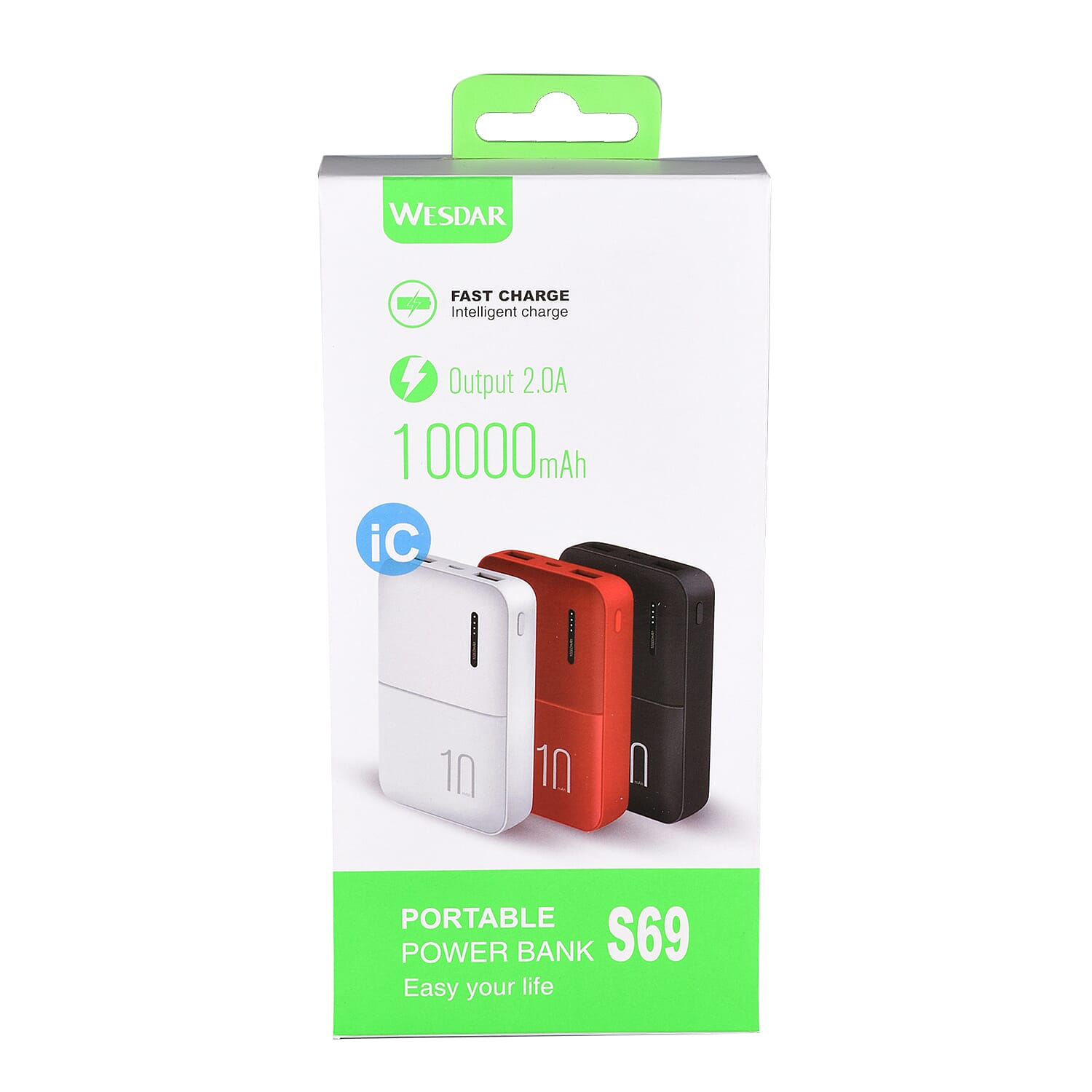 Wesdar 10000 mah Portable Power Bank S69 with Double USB Output (Size:10x6Cm) - Red