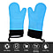 Heat Resistant Silicone Oven Mitts with Cotton and Canvas Lining (Size 36x19 Cm) - Blue