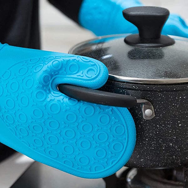 Heat Resistant Silicone Oven Mitts with Cotton and Canvas Lining (Size 36x19 Cm)