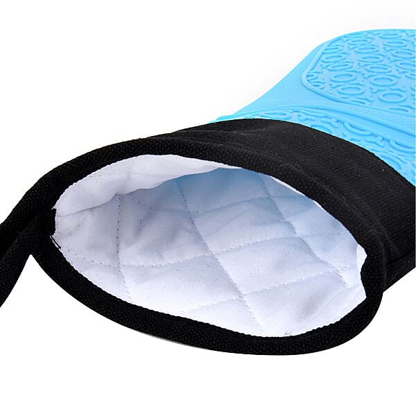 Heat Resistant Silicone Oven Mitts with Cotton and Canvas Lining (Size 36x19 Cm)
