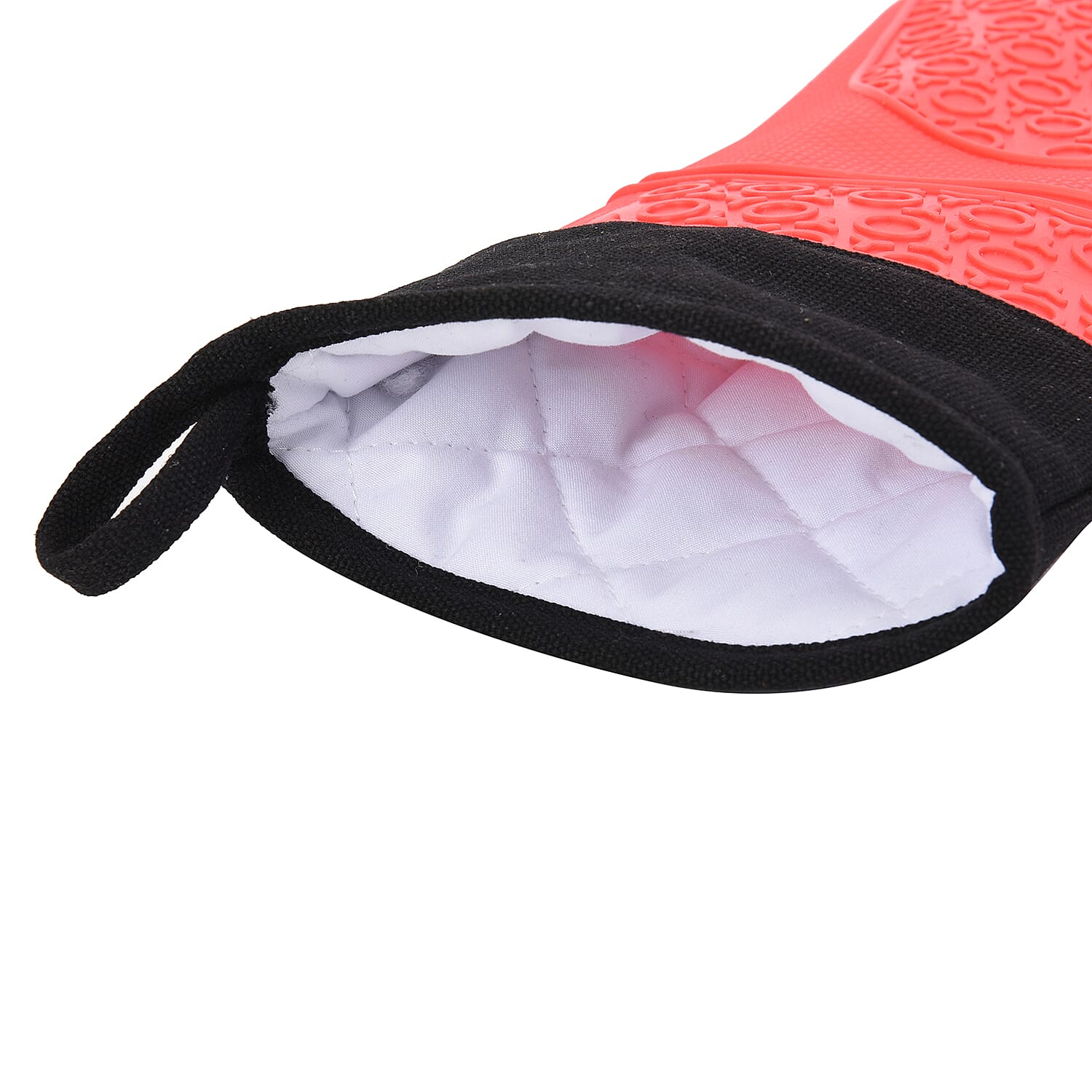 Heat Resistant Silicone Oven Mitts with Cotton and Canvas Lining (Size 36x19 Cm) - Red