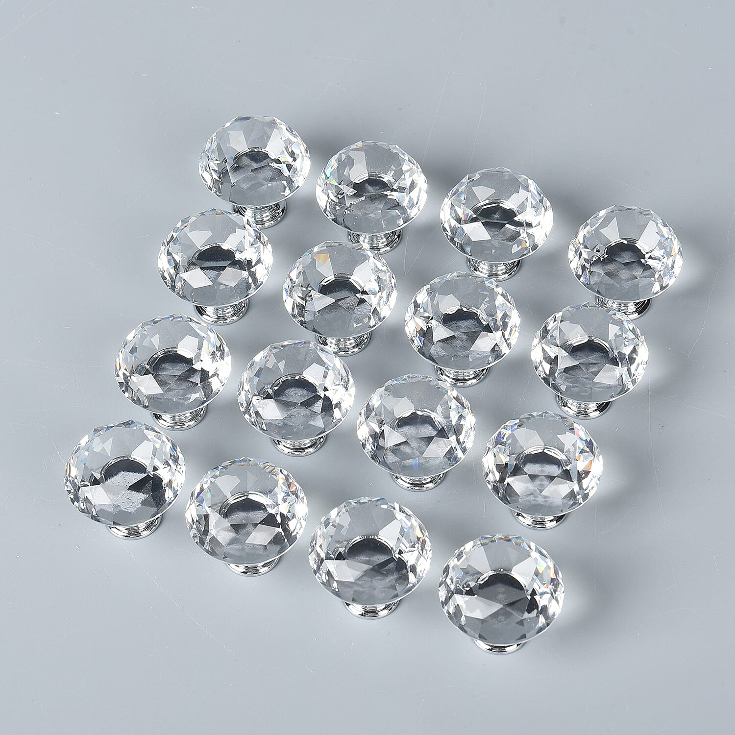 Set of 16 - Crystal Drawer Knobs (Suitable for Kitchen Cabinets, Drawers, Cupboards and Dressing Table) (Size:3x1.5Cm) - Silver