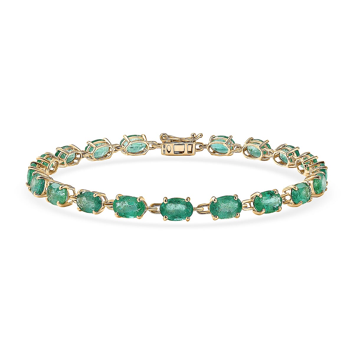 Treasures OF Zambia - Luxoro - 10K Yellow Gold AAA Natural Zambian Emerald Tennis Bracelet (Size - 8) 10.90 Ct