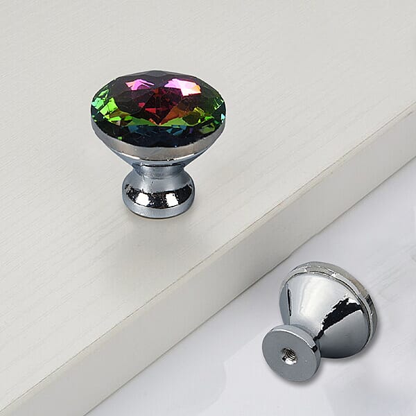 Set of 12 - Crystal Drawer Knobs (Suitable for Kitchen Cabinets, Drawers, Cupboards and Dressing Table) (Size:3x1.5Cm) - Silver and Multi