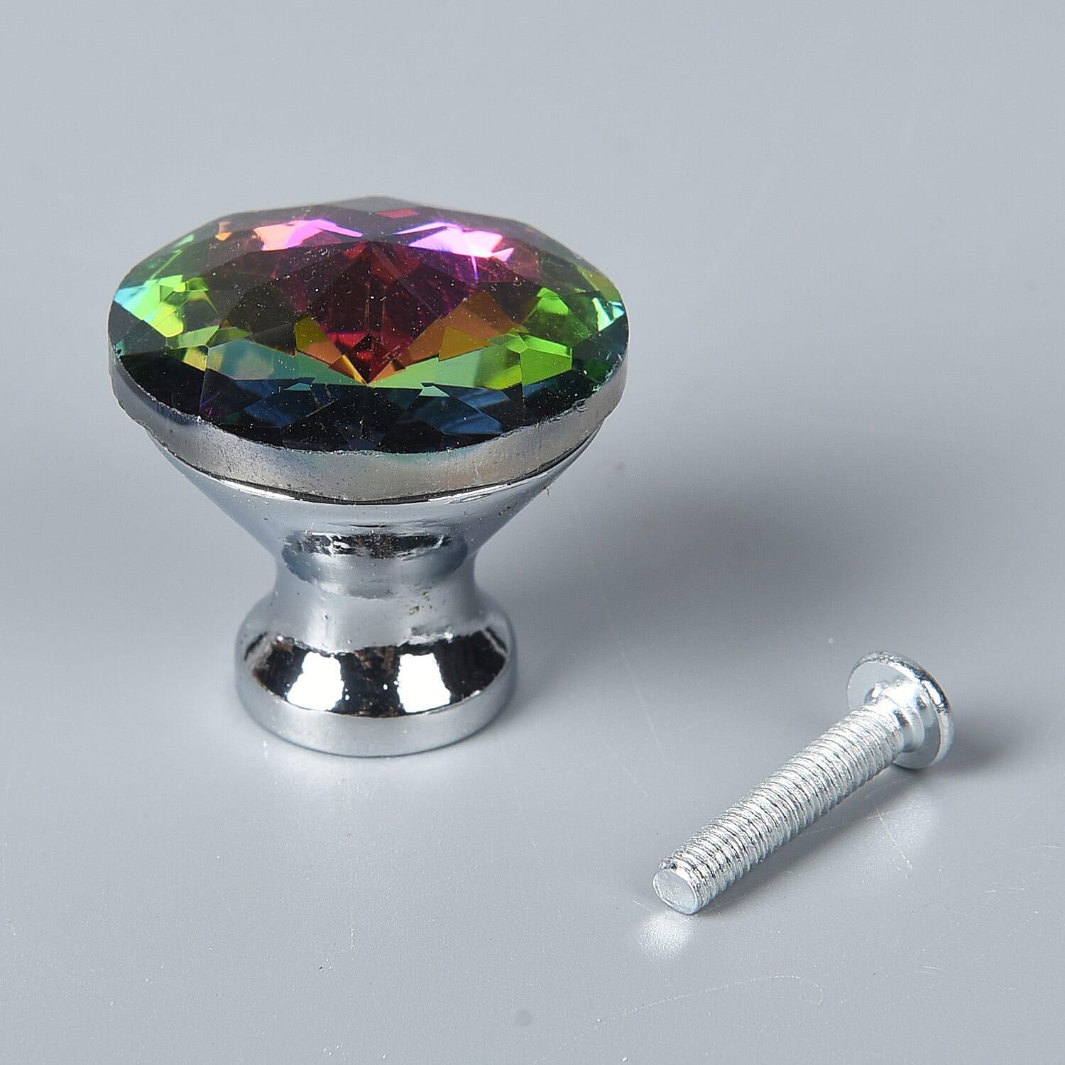 Set of 12 - Crystal Drawer Knobs (Suitable for Kitchen Cabinets, Drawers, Cupboards and Dressing Table) (Size:3x1.5Cm) - Silver and Multi