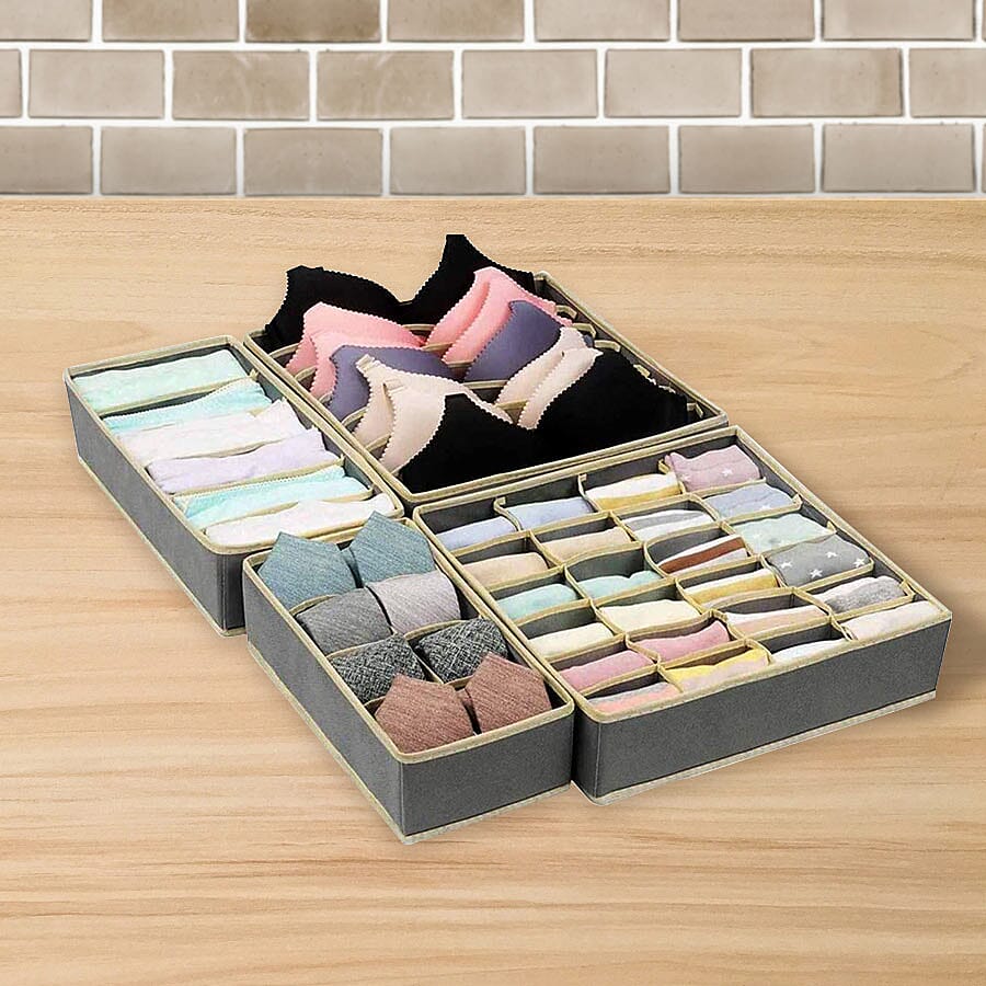 Set of 4 - Space Saver And Smart Organisers - Grey