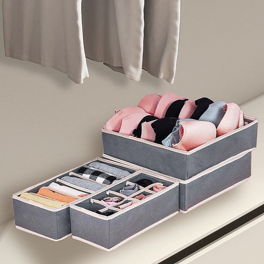 Set of 4 - Space Saver And Smart Organisers - Grey