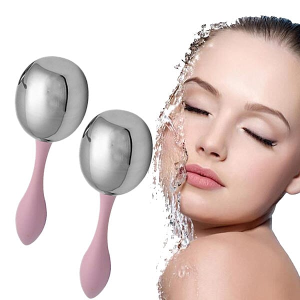 Set of 2 Facial Massage Ice Globes (Size-15x4.5Cm) - Pink Handle