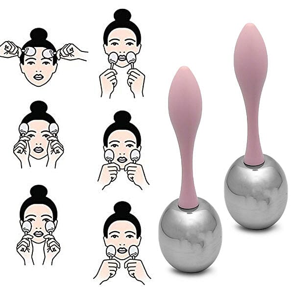 Set of 2 Facial Massage Ice Globes (Size-15x4.5Cm) - Pink Handle