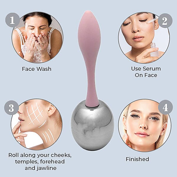 Set of 2 Facial Massage Ice Globes (Size-15x4.5Cm) - Pink Handle