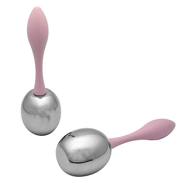 Set of 2 Facial Massage Ice Globes (Size-15x4.5Cm) - Pink Handle