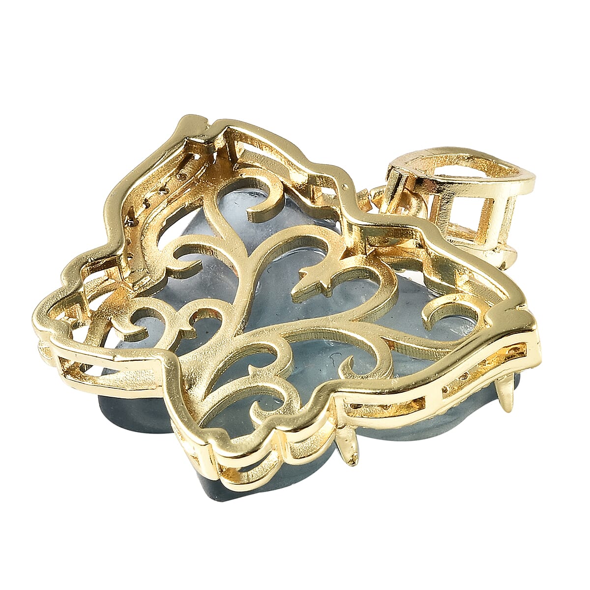 Simulated Green Topaz, Multi Fluorite and Simulated Diamond Butterfly Pendant in Yellow Gold Tone